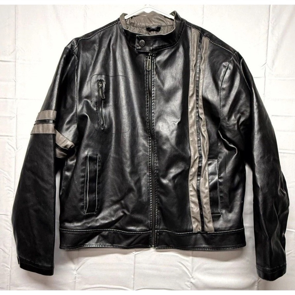 Brave Soul London Motorcycle Racer Jacket Mens XL Black Faux Leather Quilted